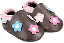 Chaussons bébé en cuir souple Lancer de Fleurs - chocolat